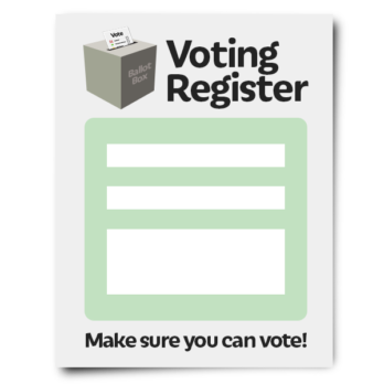 Voting box and form with the words Voting Register