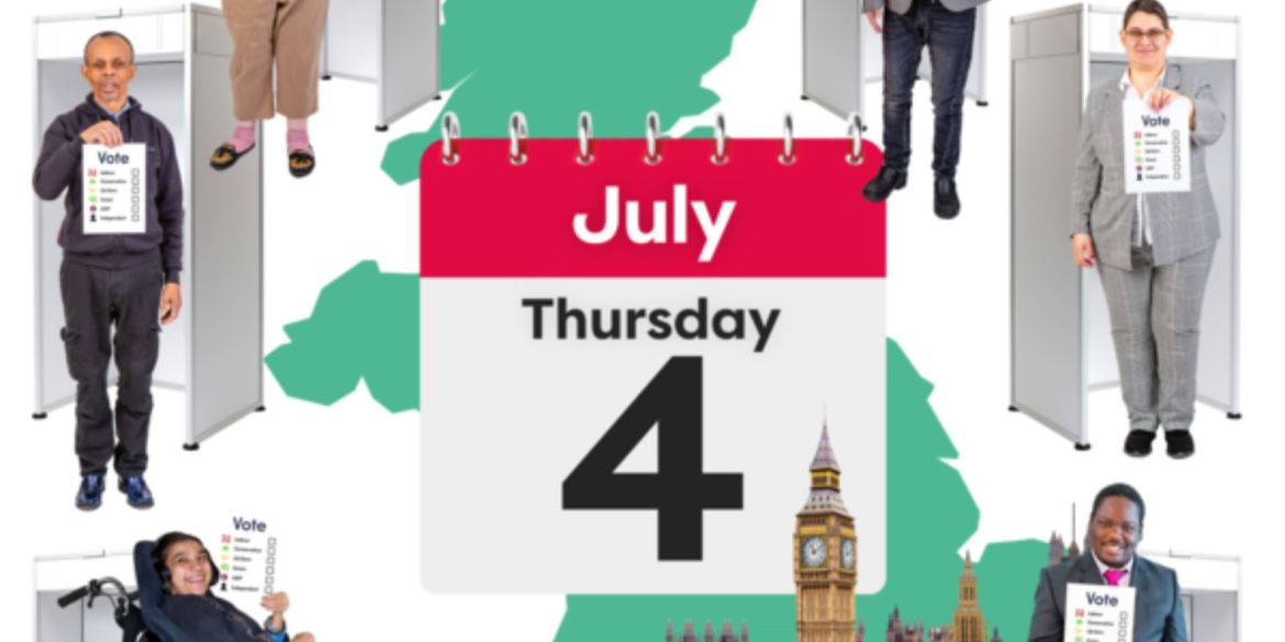 People holding their voting cards with a calendar showing Thursday 4 July
