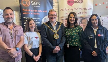 The Mayor of Swale, East Kent Mencap CEO and employees and SGN Community Partner Manager Janet Duggan