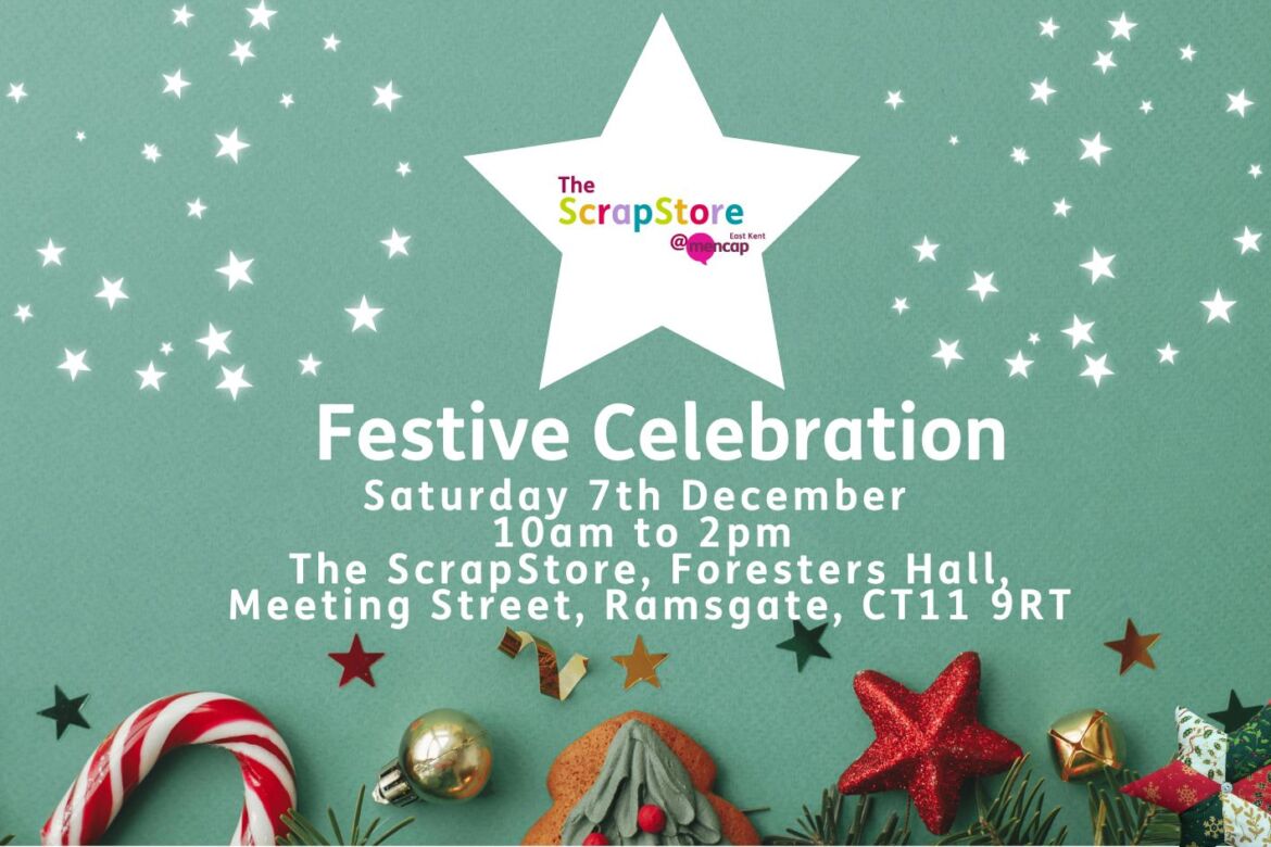 The ScrapStore Festive Celebration poster with white stars and Christmas decorations