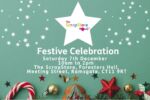 The ScrapStore Festive Celebration poster with white stars and Christmas decorations