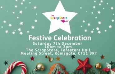 The ScrapStore Festive Celebration poster with white stars and Christmas decorations